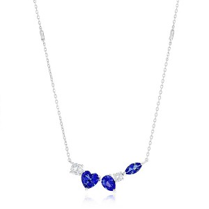Bella Silver Sterling Silver Multi-Shaped CZ Bar Necklace - Sapphire - Blue - 16+2 Inch - 1 of 2