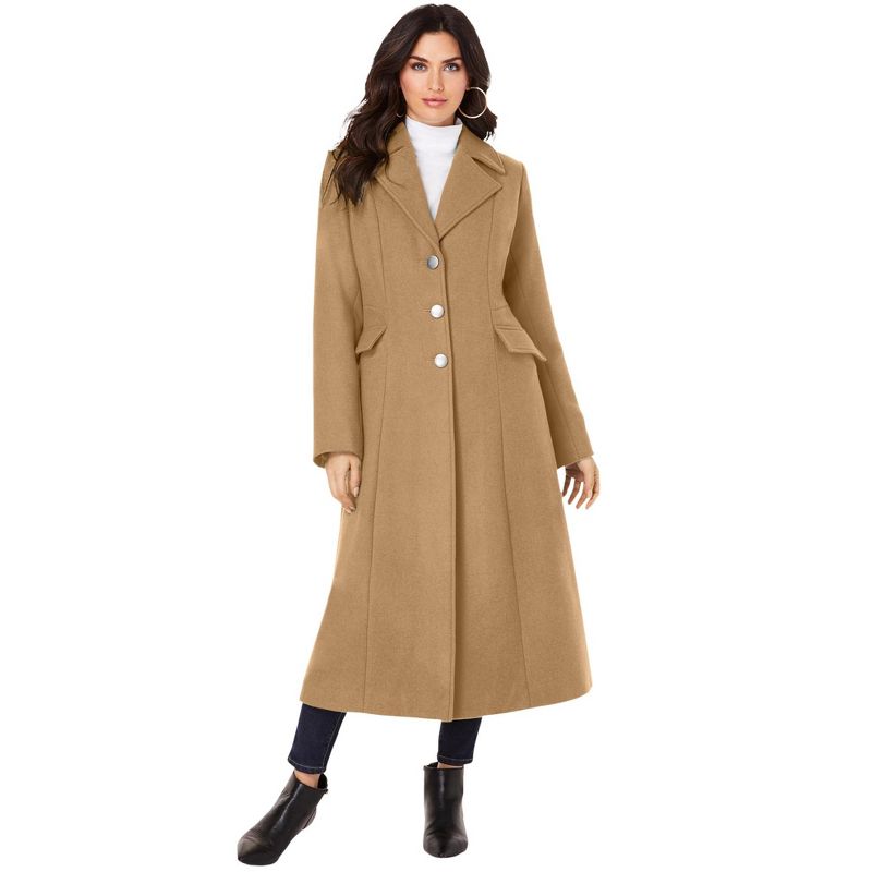 Roaman's Women's Plus Size Long Wool-Blend Coat, 1 of 2