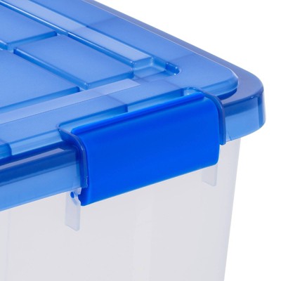 16 Quart Clear Plastic Stackable Storage Boxes with Blue Lids, Pack of 6