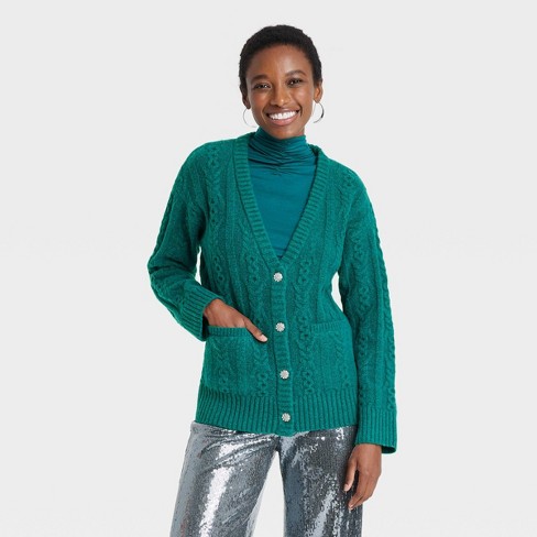 Women s Cardigan Sweater A New Day Green M Target