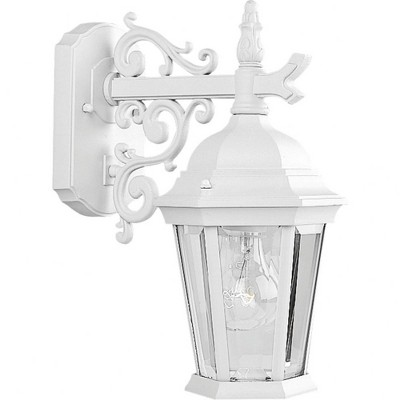 Progress Lighting Welbourne 1-Light Outdoor Wall Lantern, Textured White, Clear Beveled Glass