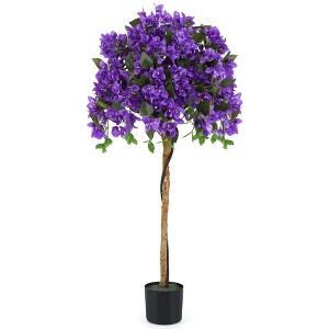 Resenkos 4.5-Foot Artificial Azalea Tree, Features Purple Flowers in Decorative Cement Pot for Patio, Purple - 1 of 4