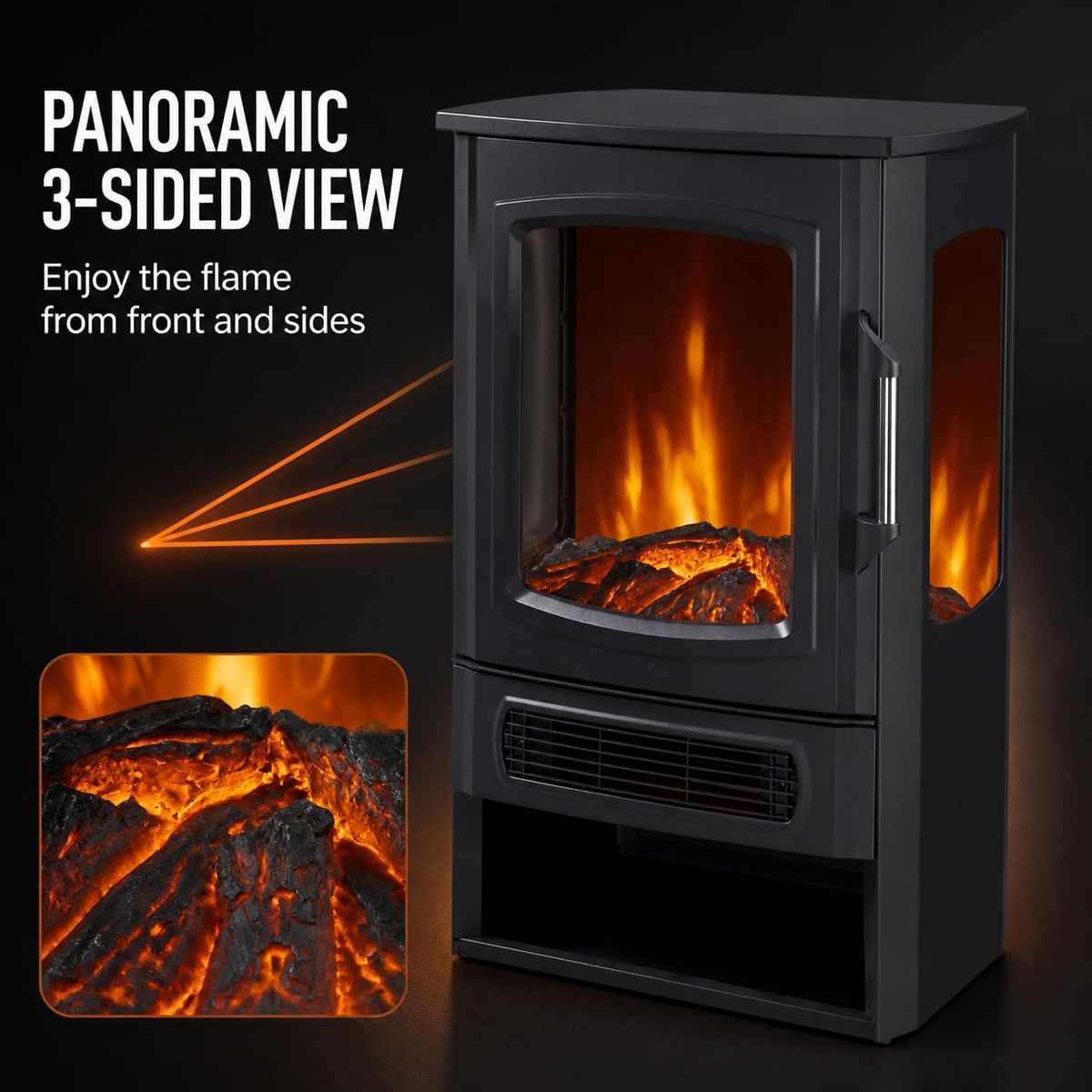 Garvee Three-Sided Electric Fireplace with Remote, 2-Stage with Heater, Thermostat & Timer, Adjustable Flame, Home & Kitchen Cozy Heating - thumbnail 6