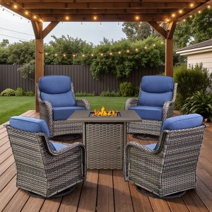 Belord 6-INCH Extra Thick Cushion Outdoor Patio Furniture Set with Swivel Glider Patio Chair Set of 4, 5 Pieces Patio Furniture Set with Firepit Table - 1 of 4