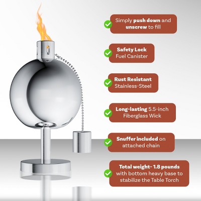 Stainless Steel Tabletop Citronella Torch Lamp with Fiberglass Wick