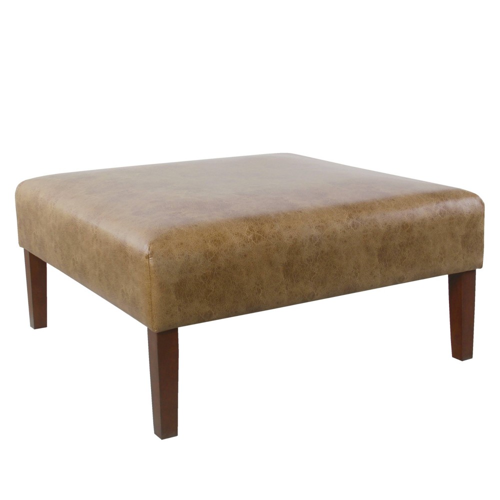 Photos - Pouffe / Bench Square Coffee Table Ottoman Vegan Leather Light Brown - HomePop