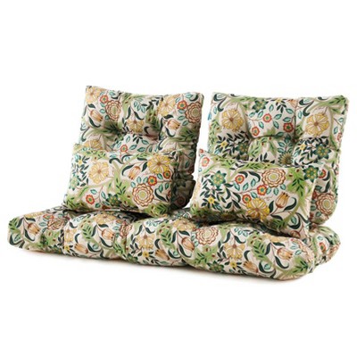 ARTPLAN Outdoor Cushions for Settee,Wicker Loveseat Cushions with Tie,Tufted Patio Cushions 2 U-Shaped Set of 5 Piece,L44xW19，Floral