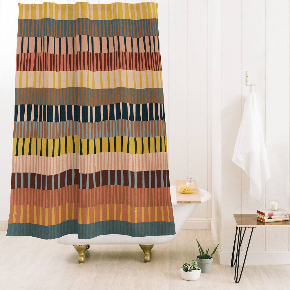 Photos - Shower Curtain Alisa Galitsyna Mix of Stripes 2  White - Deny Designs: Polyester Microfiber, Machine Washable