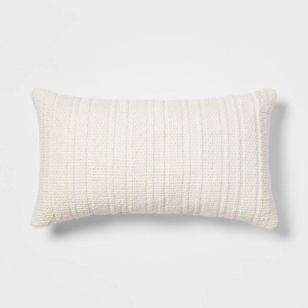 Oversized Textural Woven Lumbar Throw Pillow Cream - Threshold™: Indoor Rectangle Cushion for Sofa