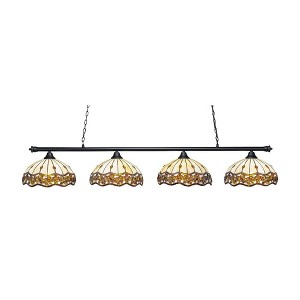 Toltec Lighting Oxford 4 - Light Island Pendant Light in  Matte Black with 16" Roman Jewel Art Glass Shade - 1 of 1