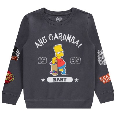 Bart Simpson Boys Crewneck Sweatshirt - Bart, Homer, Lisa and Maggie Simpson Pullover with Embroidered Sleeve Patches