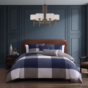 Bebejan Checkered Navy Tan 100% Cotton 5 Piece Reversible Comforter Set - 1 of 1