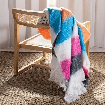Vibrant Striped Contemporary Wool & Faux Fur Throw Blanket - 50" x 70"