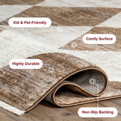 Meline Beige and Brown Checkered Rectangular Area Rug