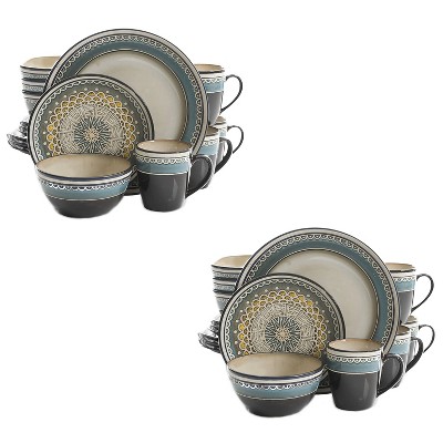 Gibson 124169.16R Everyday Elite Amberdale 16 Piece Reactive Glaze Dinnerware Set Plates, Bowls, & Mugs, Microwave and Dishwasher Safe, Teal (2 Pack)