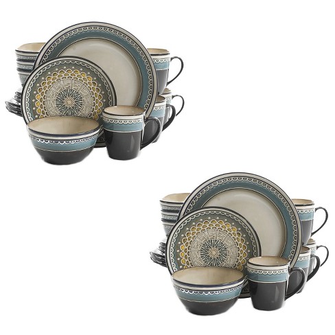 Gibson 16r Everyday Elite Amberdale 16 Piece Reactive Glaze Dinnerware Set Plates Bowls Mugs Microwave And Dishwasher Safe Teal 2 Pack Target