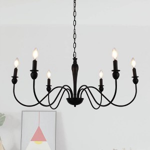 DORESshop 6-Light Black Farmhouse Chandelier Rustic Industrial Kitchen Island Hanging Pendant Light for Dining Room Bedroom Foyer - 1 of 4