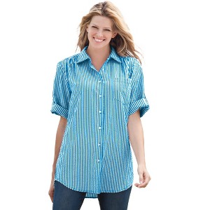 Woman Within Women's Plus Size Short-Sleeve Button Down Seersucker Shirt - 1 of 4