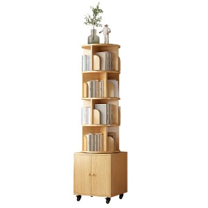 Lyngins Rotating 5-Tier Corner Bookshelves with Wheels,Bookshelf,Vertical Narrow Book Racks,Wood Bookcases for Office,Small Space - 1 of 4