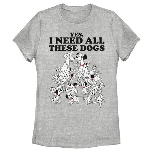 Women's One Hundred And One Dalmatians Yes, I Need All These Dogs T-shirt -  Athletic Heather - X Large : Target