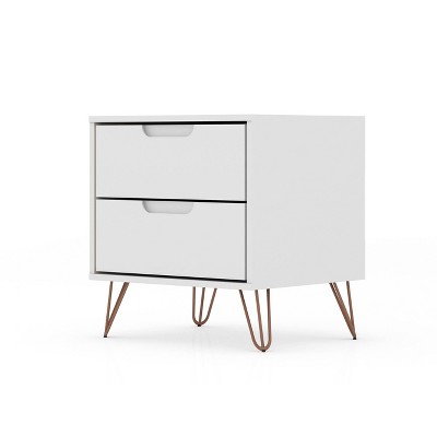 White Mid-Century Modern 2-Drawer Nightstand with Metal Legs