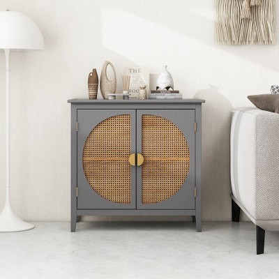 Sideboard Buffet Cabinet With Rattan Doors Free Standing Accent Storage Cabinet For Kitchen Dining Room Living Room Hallway
