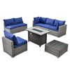 Ovios Venice 8pc Wicker Outdoor Patio Furniture Set Conversation Sofa with a Metal Fire Pit and Cushions - 2 of 4