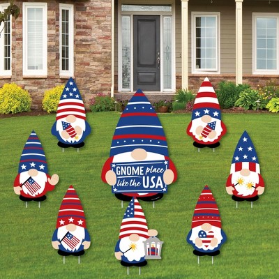 Big Dot of Happiness Patriotic Gnomes - Yard Sign and Outdoor Lawn Decor - Memorial Day, 4th of July and Labor Day Gnome Party Yard Signs - Set of 8