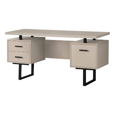 Monarch Specialties Computer Desk Home Office Laptop Left Right Set-Up Storage Drawers 60InchL Work Metal Laminate Beige Black Contemporary Modern