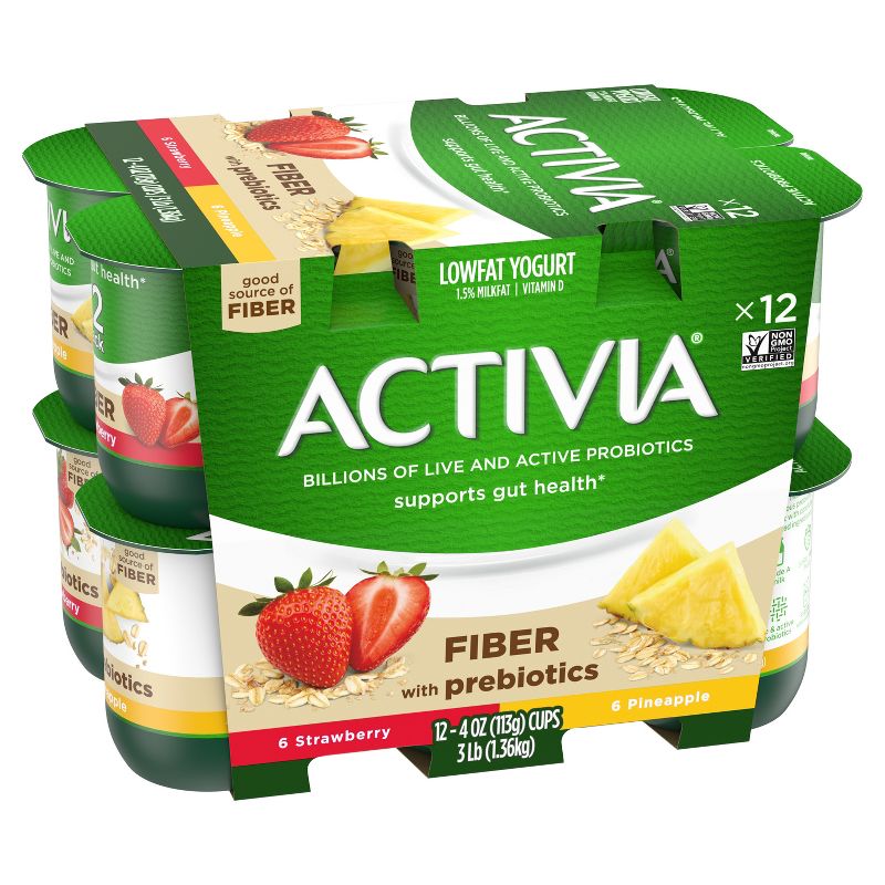 Activia Low Fat Fiber Probiotic Strawberry &#38; Pineapple Yogurt Variety Pack - 12ct/4oz Cups, 3 of 11