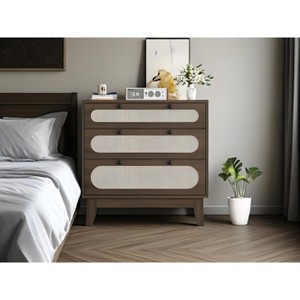 Rattan 3 Different Drawer Dresser for Bedroom,Natural Modern Closet Dresser with Wooden - 1 of 4