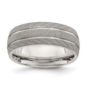 Black Bow Jewelry Men's 8mm Stainless Steel Stone Finish Grooved Standard Fit Band - 1 of 4