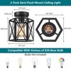 PAKOKULA Farmhouse 7.87 in. 1-Light Matte Black Industrial Semi-Flush Mount Ceiling Light With Metal Cage Shade(2-Pack) - 4 of 4