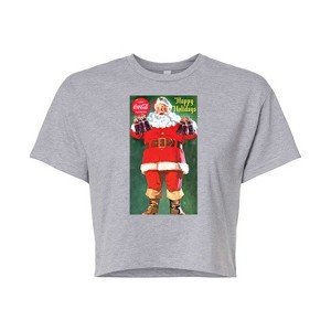 Women's - Coca-Cola - Vintage Santa With Coca Cola Bottles Cropped Graphic T-Shirt - 1 of 4