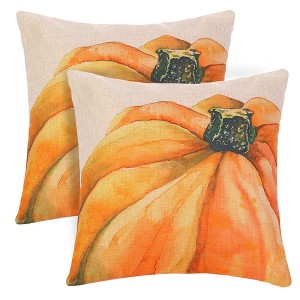 Unique Bargains Fall Pumpkin Daily Decor Cotton Linen Pillow Covers 2 Pcs - 1 of 4