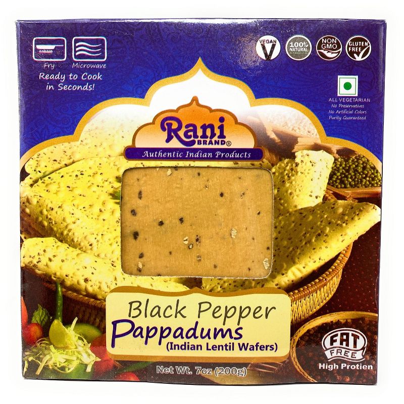 Black Pepper Pappadums (Wafer Snack) - 7oz (200g) - Rani Brand Authentic Indian Products, 1 of 6