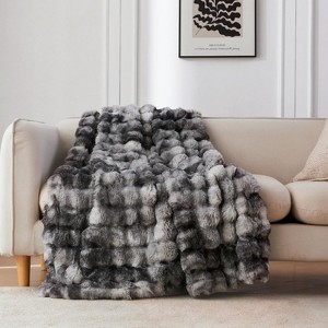Attop Faux Fur Throw Blanket for Couch, Cozy Soft and Fuzzy Plush Rabbit Fur Bubble Blanket for Sofa Bedroom Living Room - 1 of 4