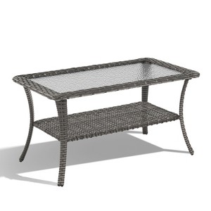 Buenhomino Wicker Patio Coffee Table,Rattan Outdoor Coffee Table with 2-Layer Storage Furniture Tables for Outside, Patio, Garden, Balcony, Backyard - 1 of 4