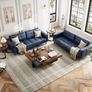 83" Wide 3-Seater Faux Leather Sofa with Spring Cushion, Deep Seats & 2 Removable Back Cushions, Modern Sofa for Living Room, Bedroom, Apartment - 1 of 4