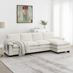 FONTOI Sofas, L-shaped Sofa with Double Seat Cushions, Reversible Sofa Couch with Side Storage Pockets for Living Room Office, White, 118"*33"*55" - 1 of 4