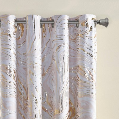 Blush and Gold Marble Print Blackout Grommet Curtains