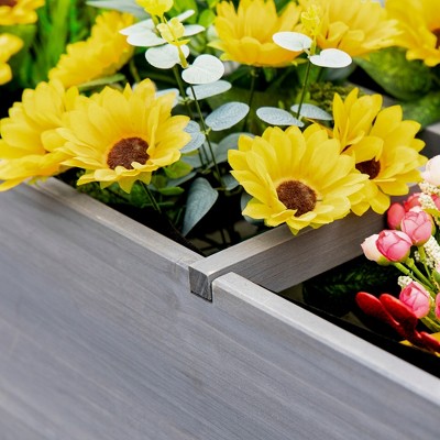 Gray Wooden Raised Garden Bed with Storage Shelf and Wheels