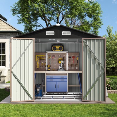 Aoxun 10x10 FT Garden Metal Shed – Lockable Outdoor Storage for Tools, Garbage Cans, Bikes, and Mowers – Brown