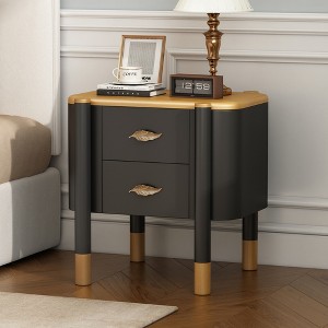JANSNO Modern Nightstand with 2 Drawers, Curved Profile & Feather-Shaped Metal Handles - 1 of 4