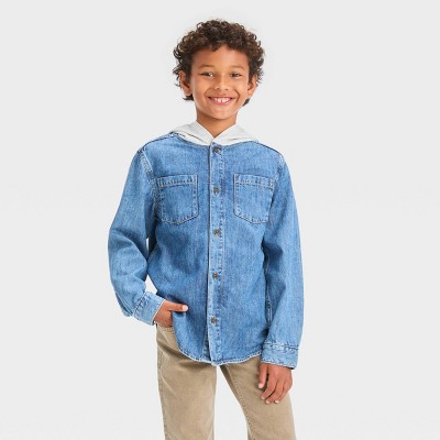 Boys' Long Sleeve Hooded Shacket - Cat & Jack™ Medium Wash : Target