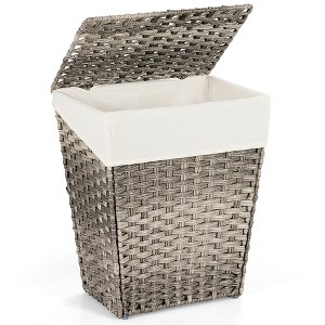 Costway Handwoven Laundry Hamper Foldable w/Removable Liner, Lid & Handles Brown/Grey - 1 of 4