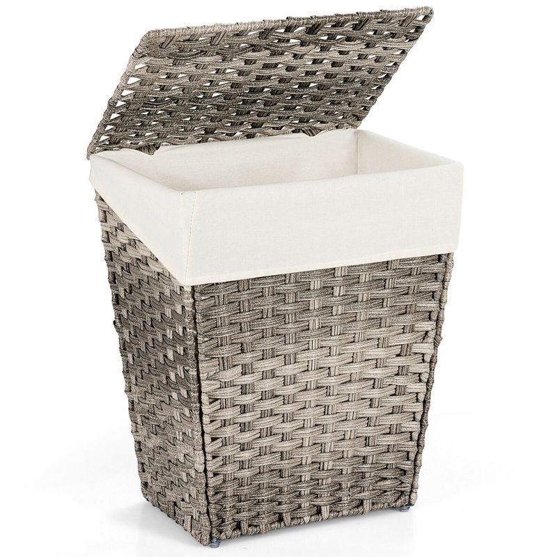 Costway Handwoven Laundry Hamper Foldable w/Removable Liner, Lid & Handles Brown/Grey, 1 of 11