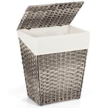 Costway Handwoven Laundry Hamper Foldable w/Removable Liner, Lid & Handles Brown/Grey