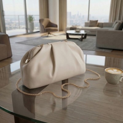 Сумки INSPIRE CHIC Vegan Leather Clutch Purse for Women Soft Pleated PU Evening Clutch with Detachable Chain Beige 11*1.9*6.3 inches — фото 4