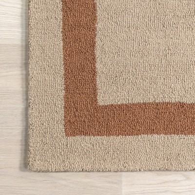 Handmade Rectangular Rust and Beige Wool Area Rug, 9' x 12'